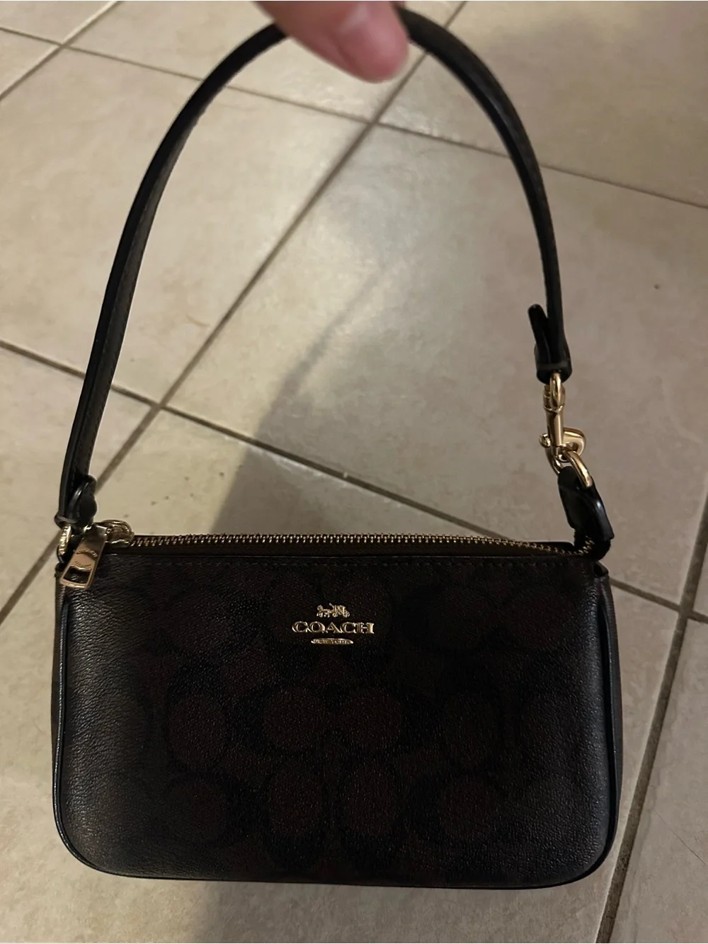 Coach Mini Shoulder Bag in Black and Brown with Gold Hardware